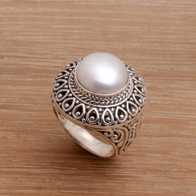 Alternate image for Cultured Mabe Pearl and Sterling Silver Cocktail Ring Temple of Hope