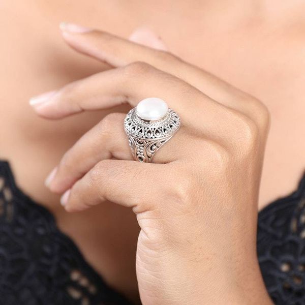 Alternate image for Cultured Mabe Pearl and Sterling Silver Cocktail Ring Temple of Hope