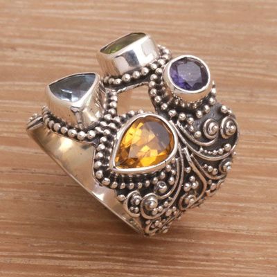 Main image for Multi-Gemstone and Sterling Silver Cocktail Ring from Bali Temple Quarter