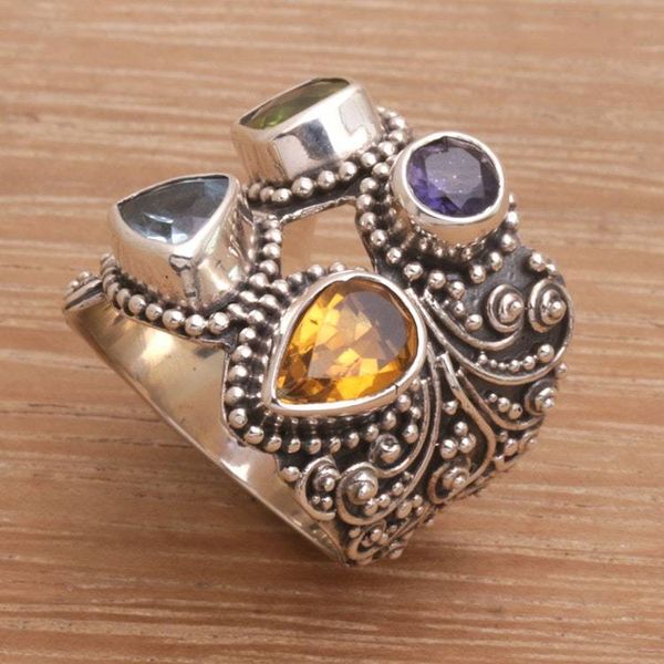 Alternate image for Multi-Gemstone and Sterling Silver Cocktail Ring from Bali Temple Quarter