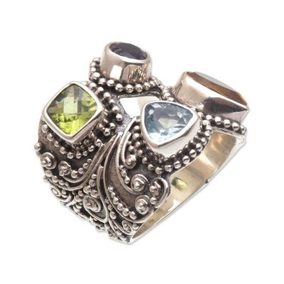 Alternate image for Multi-Gemstone and Sterling Silver Cocktail Ring from Bali Temple Quarter