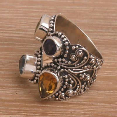 Alternate image for Multi-Gemstone and Sterling Silver Cocktail Ring from Bali Temple Quarter