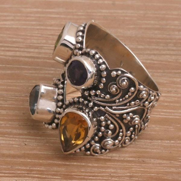 Alternate image for Multi-Gemstone and Sterling Silver Cocktail Ring from Bali Temple Quarter