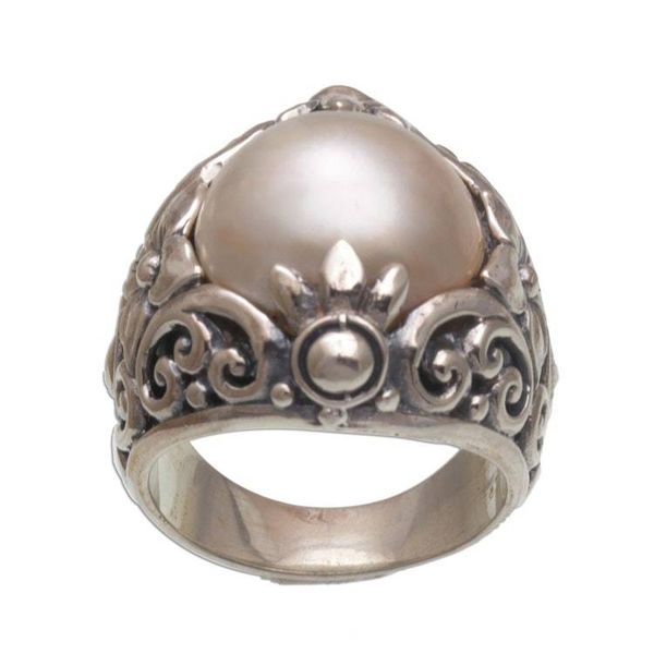Alternate image for Cultured Mabe Pearl and Sterling Silver Lotus Cocktail Ring Lotus Moonlight