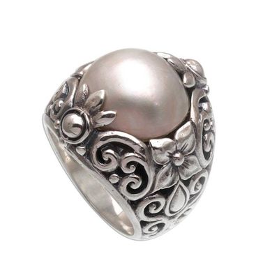 Alternate image for Cultured Mabe Pearl and Sterling Silver Lotus Cocktail Ring Lotus Moonlight
