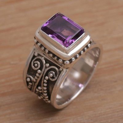 Alternate image for Handmade 925 Sterling Silver Purple Amethyst Cocktail Ring Quadratic Agreement