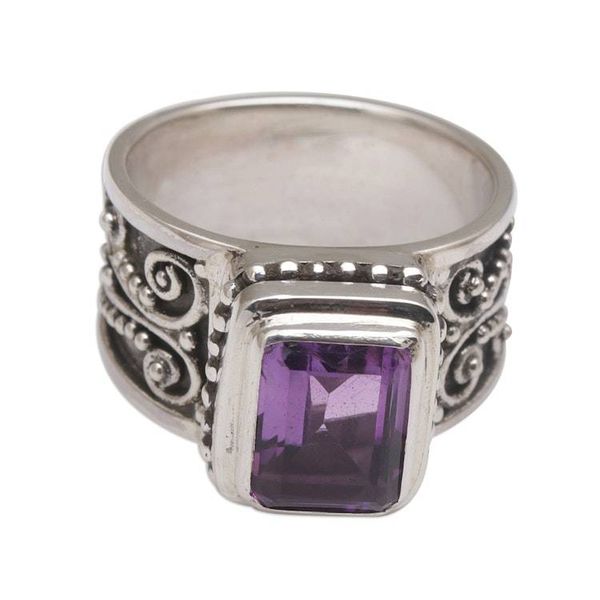 Alternate image for Handmade 925 Sterling Silver Purple Amethyst Cocktail Ring Quadratic Agreement