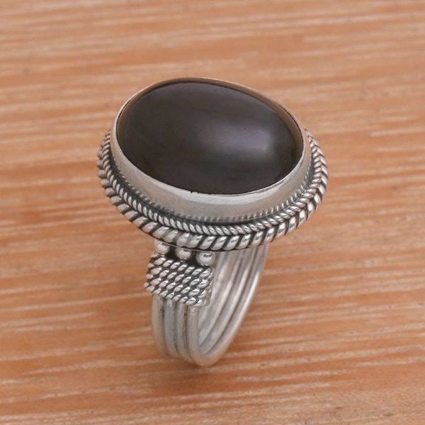 Alternate image for Onyx and Sterling Silver Cocktail Ring Handmade in Bali Captivating