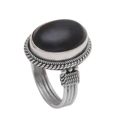 Alternate image for Onyx and Sterling Silver Cocktail Ring Handmade in Bali Captivating