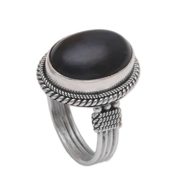 Alternate image for Onyx and Sterling Silver Cocktail Ring Handmade in Bali Captivating