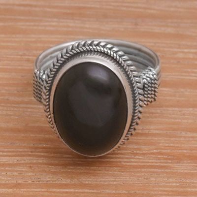 Alternate image for Onyx and Sterling Silver Cocktail Ring Handmade in Bali Captivating