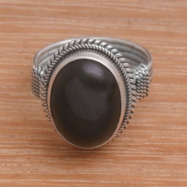 Alternate image for Onyx and Sterling Silver Cocktail Ring Handmade in Bali Captivating