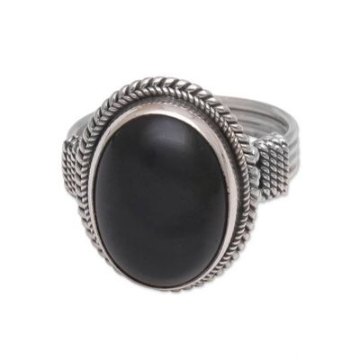 Alternate image for Onyx and Sterling Silver Cocktail Ring Handmade in Bali Captivating
