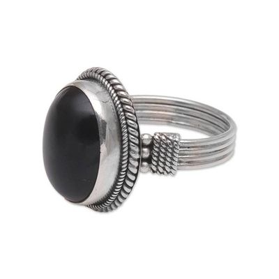 Alternate image for Onyx and Sterling Silver Cocktail Ring Handmade in Bali Captivating