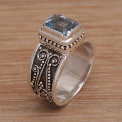 Alternate image for Handmade 925 Sterling Silver Blue Topaz Cocktail Ring Quadratic Agreement
