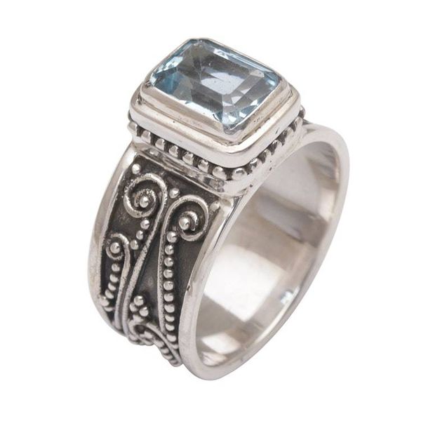 Alternate image for Handmade 925 Sterling Silver Blue Topaz Cocktail Ring Quadratic Agreement
