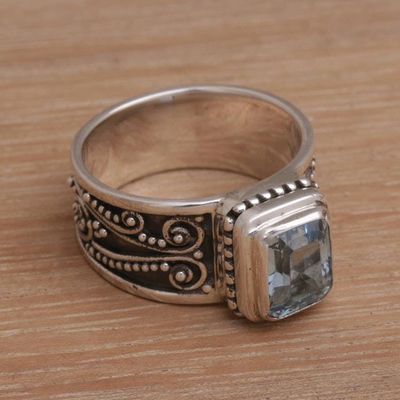 Alternate image for Handmade 925 Sterling Silver Blue Topaz Cocktail Ring Quadratic Agreement