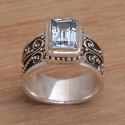 Alternate image for Handmade 925 Sterling Silver Blue Topaz Cocktail Ring Quadratic Agreement