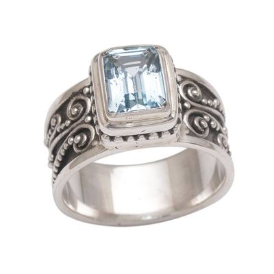 Alternate image for Handmade 925 Sterling Silver Blue Topaz Cocktail Ring Quadratic Agreement