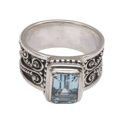 Alternate image for Handmade 925 Sterling Silver Blue Topaz Cocktail Ring Quadratic Agreement