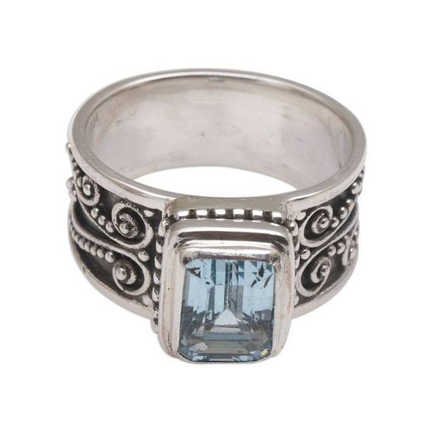 Alternate image for Handmade 925 Sterling Silver Blue Topaz Cocktail Ring Quadratic Agreement