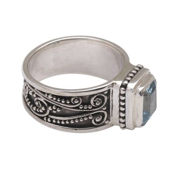Alternate image for Handmade 925 Sterling Silver Blue Topaz Cocktail Ring Quadratic Agreement