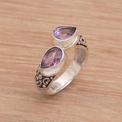 Primary image for Teardrop Amethyst and Silver Cocktail Ring from Bali Temple Tears