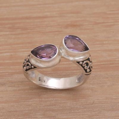 Alternate image for Teardrop Amethyst and Silver Cocktail Ring from Bali Temple Tears