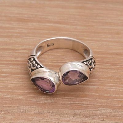 Alternate image for Teardrop Amethyst and Silver Cocktail Ring from Bali Temple Tears