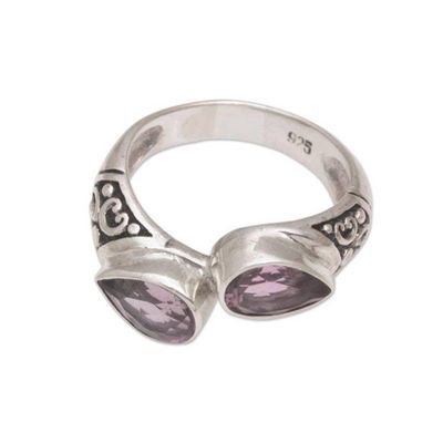 Alternate image for Teardrop Amethyst and Silver Cocktail Ring from Bali Temple Tears