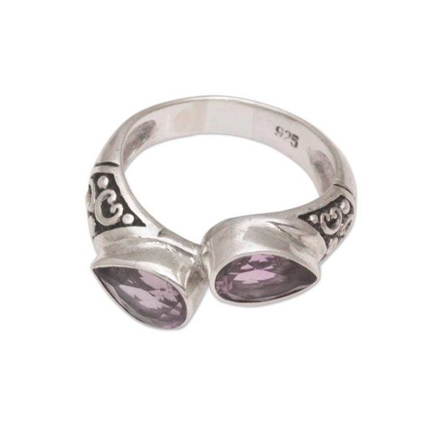 Alternate image for Teardrop Amethyst and Silver Cocktail Ring from Bali Temple Tears
