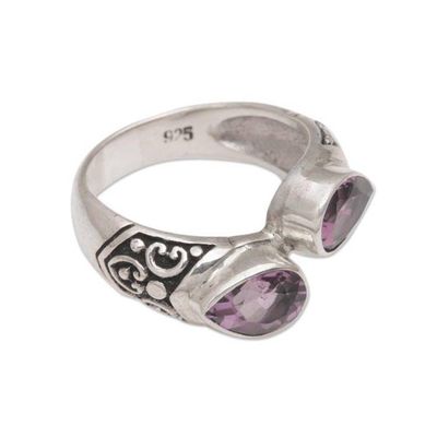 Alternate image for Teardrop Amethyst and Silver Cocktail Ring from Bali Temple Tears