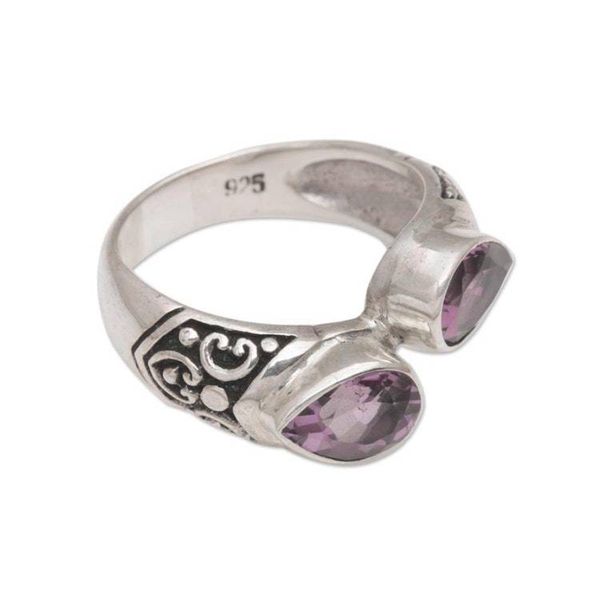 Alternate image for Teardrop Amethyst and Silver Cocktail Ring from Bali Temple Tears