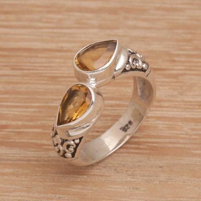 Primary image for Teardrop Citrine and Silver Cocktail Ring from Bali Temple Tears