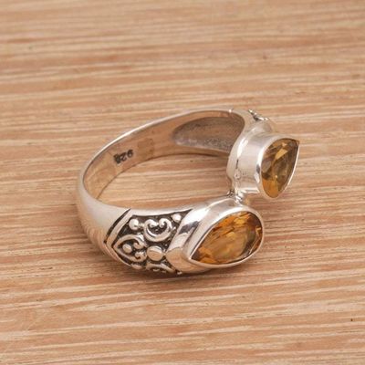 Alternate image for Teardrop Citrine and Silver Cocktail Ring from Bali Temple Tears