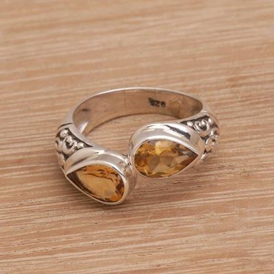 Alternate image for Teardrop Citrine and Silver Cocktail Ring from Bali Temple Tears