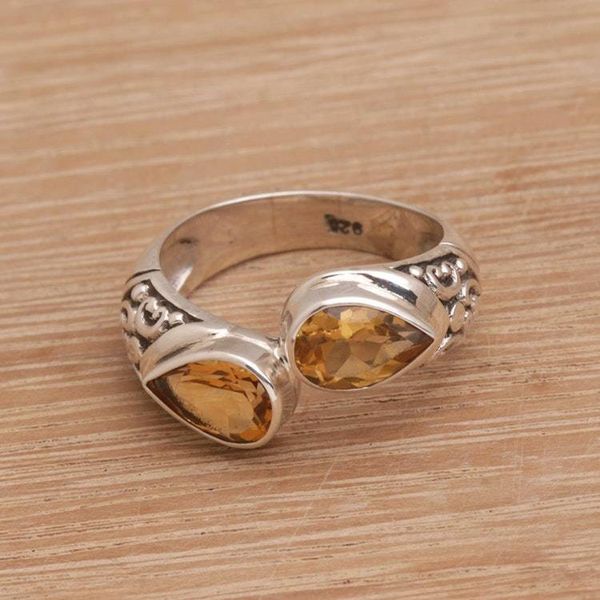Alternate image for Teardrop Citrine and Silver Cocktail Ring from Bali Temple Tears
