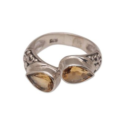 Alternate image for Teardrop Citrine and Silver Cocktail Ring from Bali Temple Tears