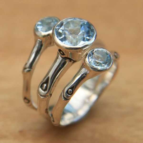 Alternate image for Sterling Silver and Blue Topaz Handcrafted Ring from Bali Dewdrop Bamboo