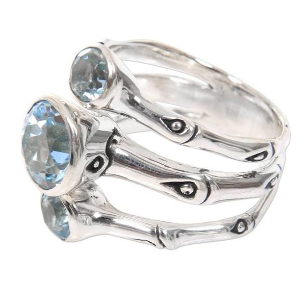 Alternate image for Sterling Silver and Blue Topaz Handcrafted Ring from Bali Dewdrop Bamboo