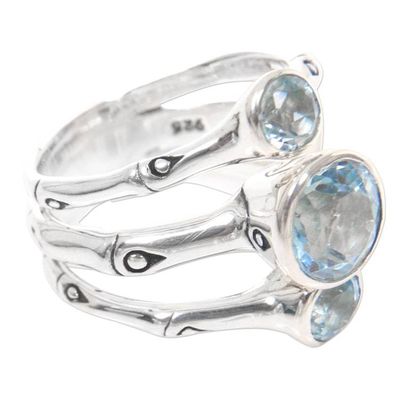Alternate image for Sterling Silver and Blue Topaz Handcrafted Ring from Bali Dewdrop Bamboo