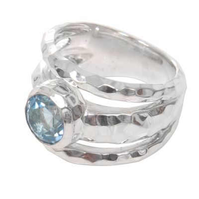 Alternate image for Blue Topaz Handcrafted Sterling Silver Ring from Bali Sparkling Pool