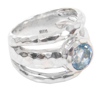Alternate image for Blue Topaz Handcrafted Sterling Silver Ring from Bali Sparkling Pool