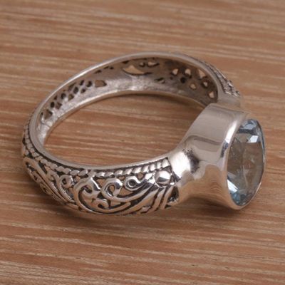 Primary image for Balinese Blue Topaz and Sterling Silver Single Stone Ring Bali Beauty