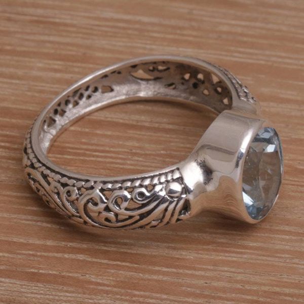 Alternate image for Balinese Blue Topaz and Sterling Silver Single Stone Ring Bali Beauty