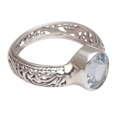 Alternate image for Balinese Blue Topaz and Sterling Silver Single Stone Ring Bali Beauty