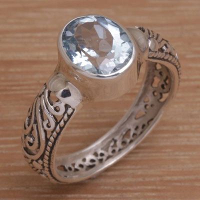 Alternate image for Balinese Blue Topaz and Sterling Silver Single Stone Ring Bali Beauty