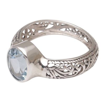 Alternate image for Balinese Blue Topaz and Sterling Silver Single Stone Ring Bali Beauty