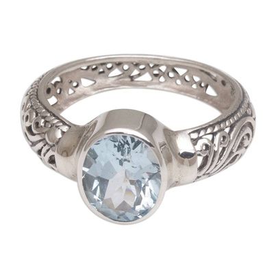 Alternate image for Balinese Blue Topaz and Sterling Silver Single Stone Ring Bali Beauty