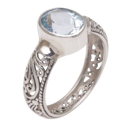 Alternate image for Balinese Blue Topaz and Sterling Silver Single Stone Ring Bali Beauty